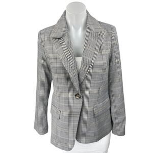 Aqua Women's Gray Plaid Houndstooth Long Sleeve Peak Lapel Blazer Jacket Sz S